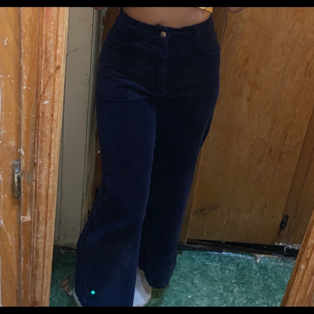 Dark blue suede wide leg  jeans